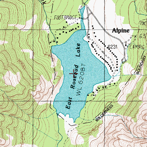 Topographic Map of East Rosebud Lake, MT