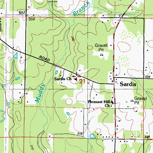 Topographic Map of Sardis United Methodist Church, AR