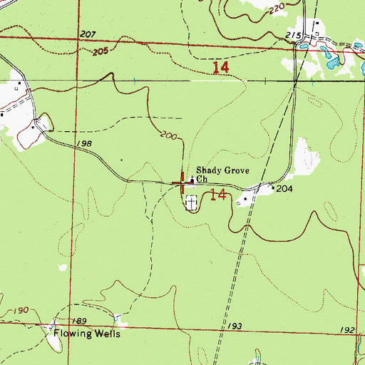 Topographic Map of Shady Grove Baptist Church, AR
