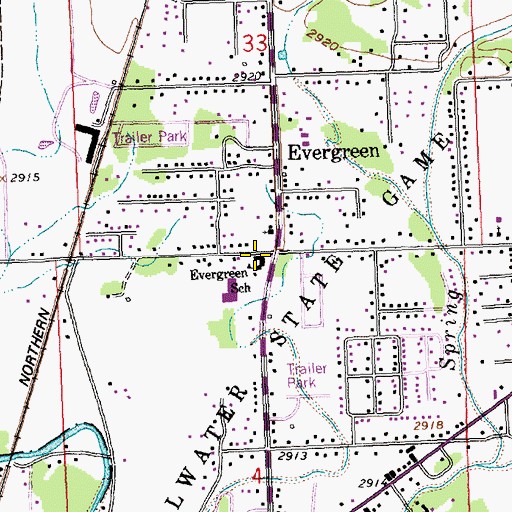 Topographic Map of Evergreen School, MT