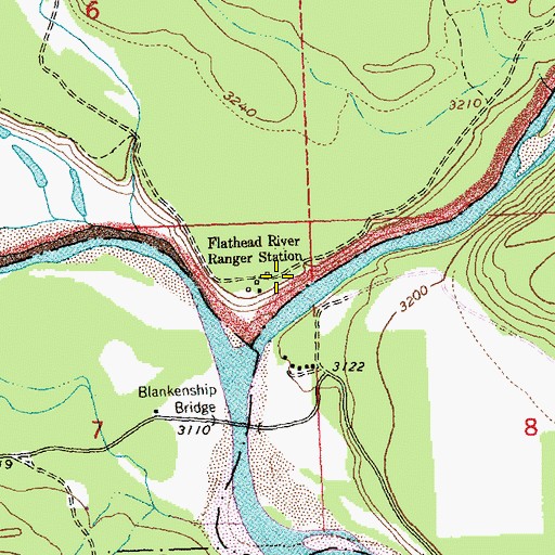 Topographic Map of Flathead River Ranger Station, MT