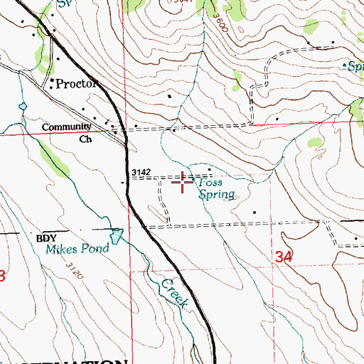 Topographic Map of Foss Spring, MT