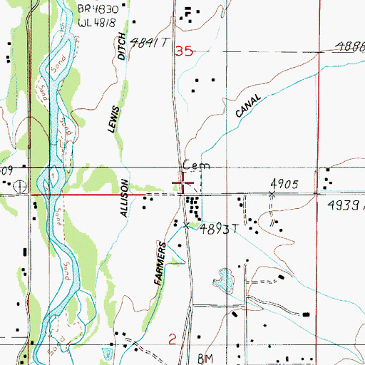 Topographic Map of Salesville Cemetery, MT
