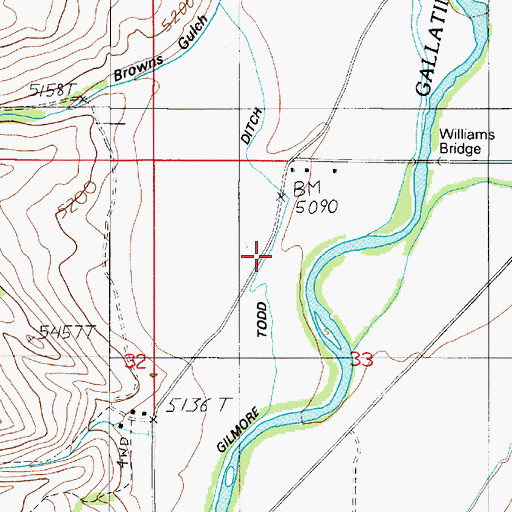 Topographic Map of Gilmore Todd Ditch, MT