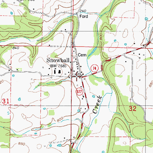 Topographic Map of Snowball, AR