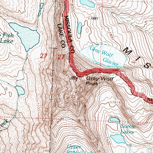 Topographic Map of Gray Wolf Peak, MT