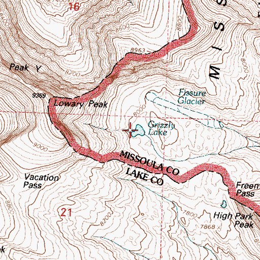 Topographic Map of Grizzly Lake, MT