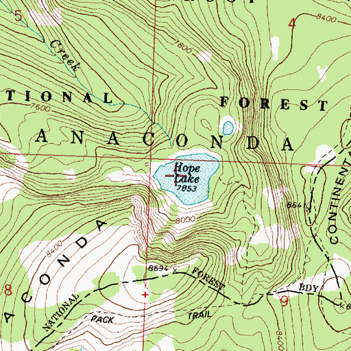 Topographic Map of Hope Lake, MT