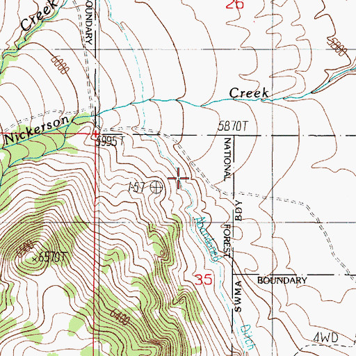 Topographic Map of Hyde Creek Ditch, MT