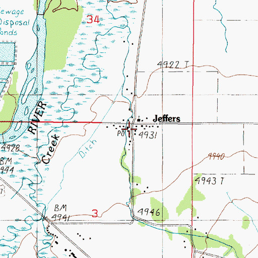 Topographic Map of Jeffers, MT