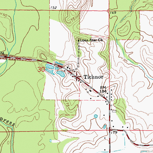 Topographic Map of Tichnor, AR