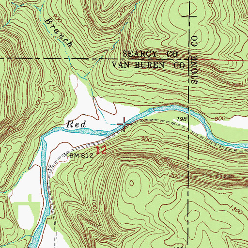 Topographic Map of Tom Moss Branch, AR