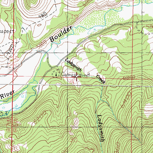 Topographic Map of Ladysmith Picnic Ground, MT