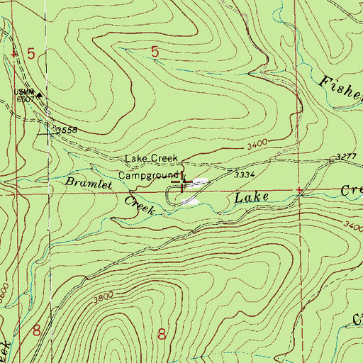 Topographic Map of Lake Creek Campground, MT