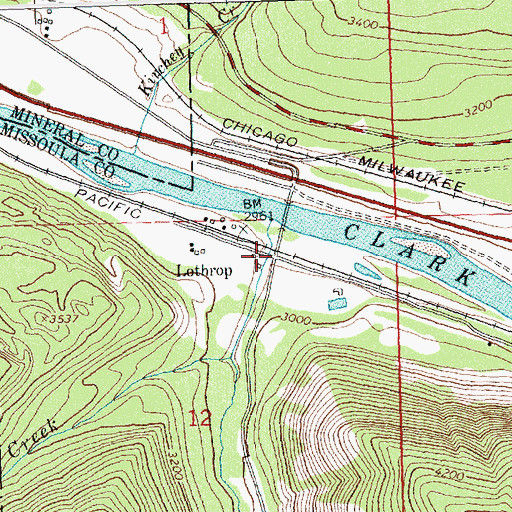 Topographic Map of Lothrop, MT