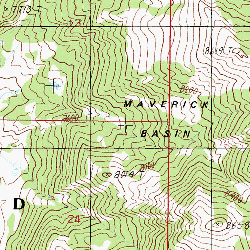 Topographic Map of Maverick Basin, MT