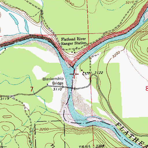 Topographic Map of Middle Fork Flathead River, MT