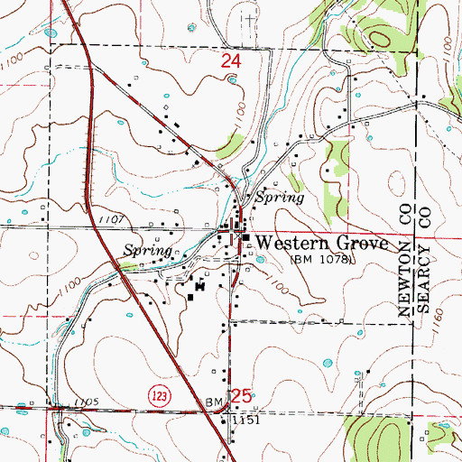 Topographic Map of Western Grove, AR