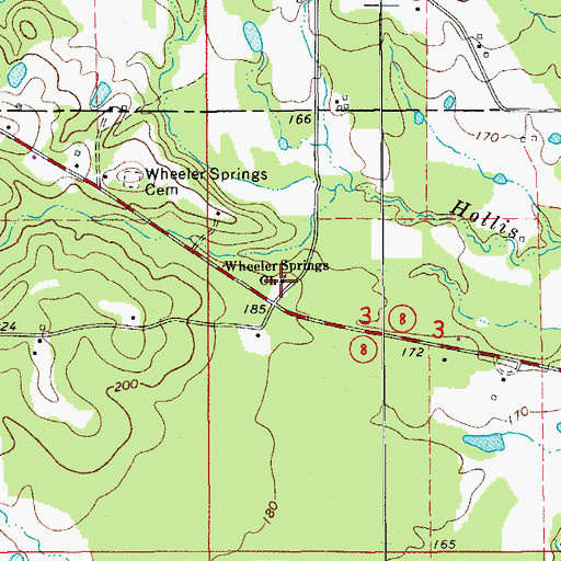 Topographic Map of Wheeler Springs Methodist Episcopal Church, AR