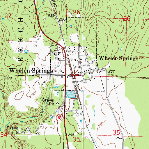 Topographic Map of Whelen Springs, AR