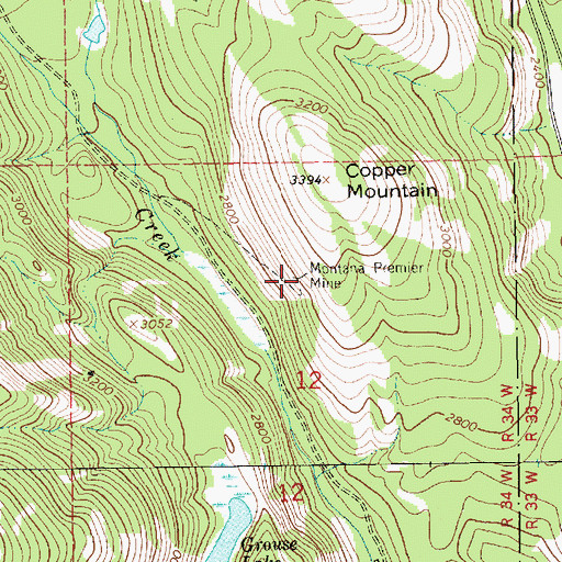 Topographic Map of Montana Premier Mine, MT
