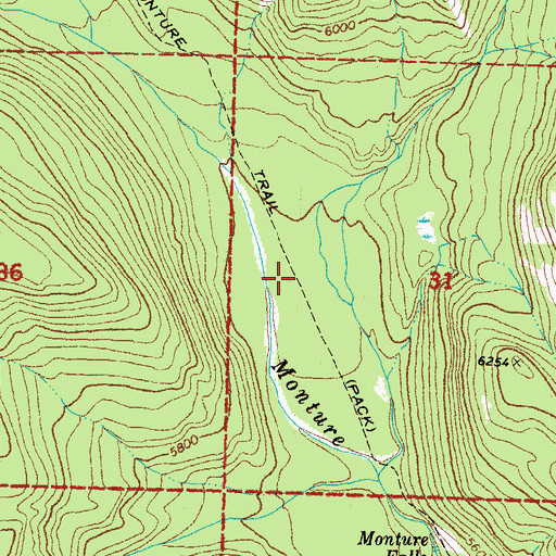 Topographic Map of Monture Trail, MT