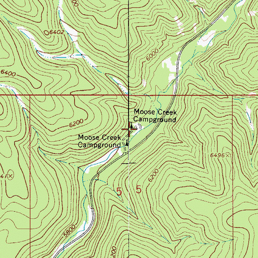 Topographic Map of Moose Creek Campground, MT