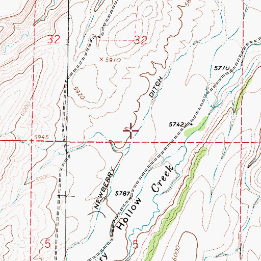 Topographic Map of Newberry Ditch, MT