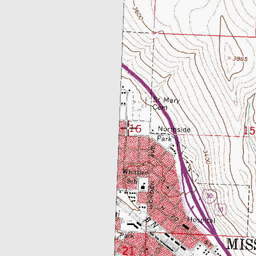 Topographic Map of Northside Park, MT