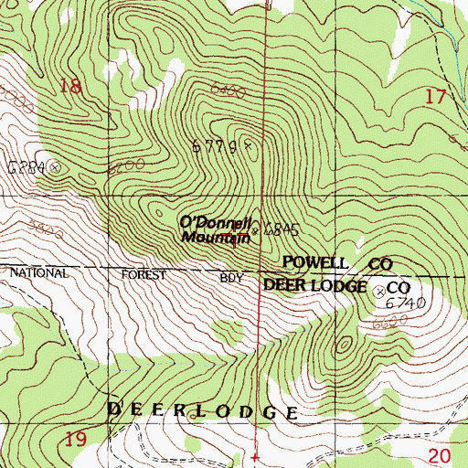 Topographic Map of O'Donnell Mountain, MT
