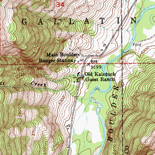 Topographic Map of Old Kaintuck Guest Ranch, MT