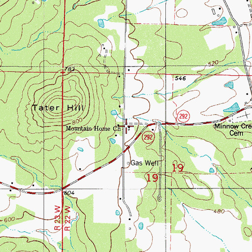 Topographic Map of Mountain Home Freewill Baptist Church, AR