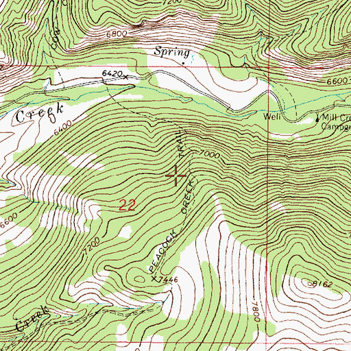 Topographic Map of Peacock Creek Trail, MT