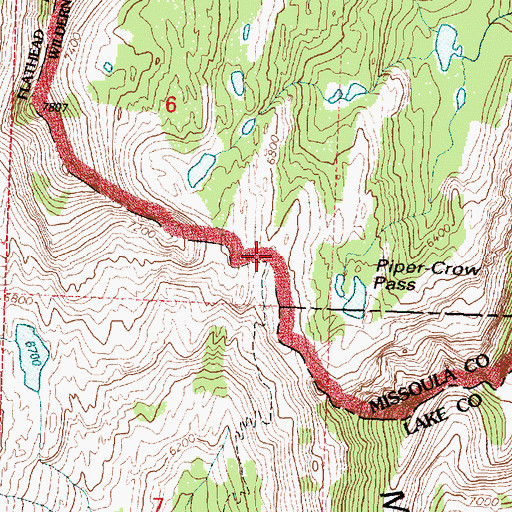 Topographic Map of Piper-Crow Pass, MT