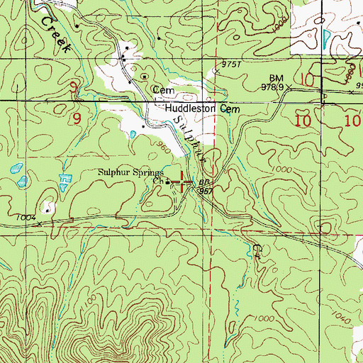 Topographic Map of Sulphur Springs, AR