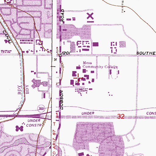 Topographic Map of Mesa Community College, AZ