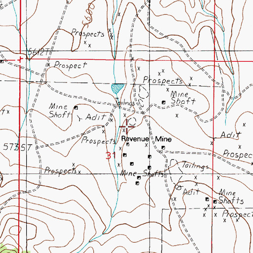 Topographic Map of Revenue Mine, MT