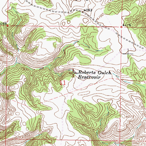 Topographic Map of Roberts Gulch Reservoir, MT