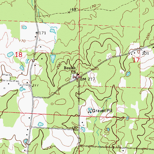 Topographic Map of Beulah, AR