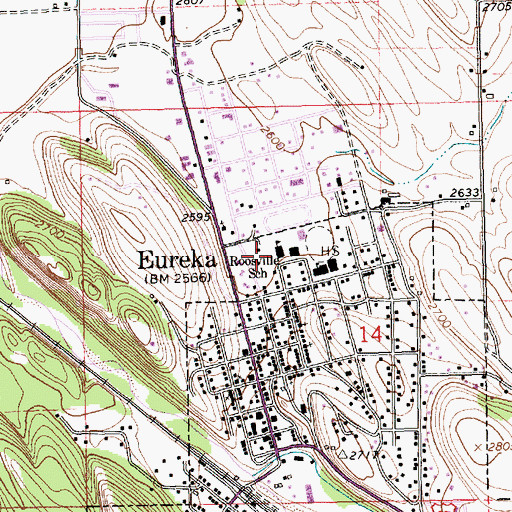 Topographic Map of Roosville School (historical), MT