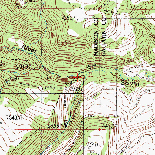 Topographic Map of Second Yellow Mule Creek, MT