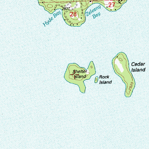 Topographic Map of Shelter Island, MT