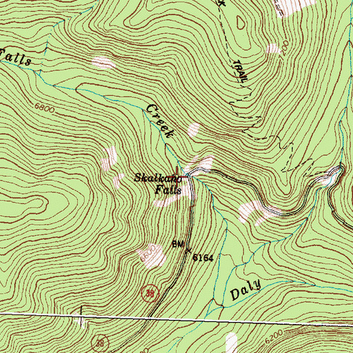 Topographic Map of Skalkaho Falls, MT