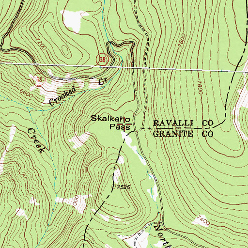 Topographic Map of Skalkaho Pass, MT