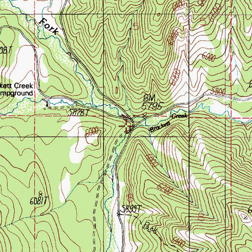 Topographic Map of South Fork Brackett Creek, MT