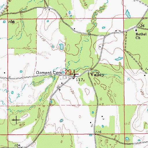 Topographic Map of Valley Methodist Church, AR