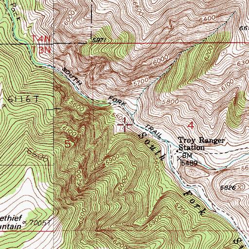 Topographic Map of South Fork Trail, MT