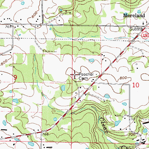 Topographic Map of Paschal Cemetery, AR