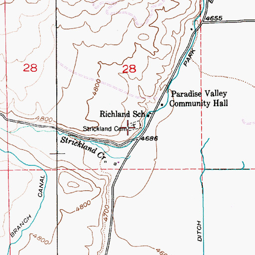 Topographic Map of Strickland Cemetery, MT