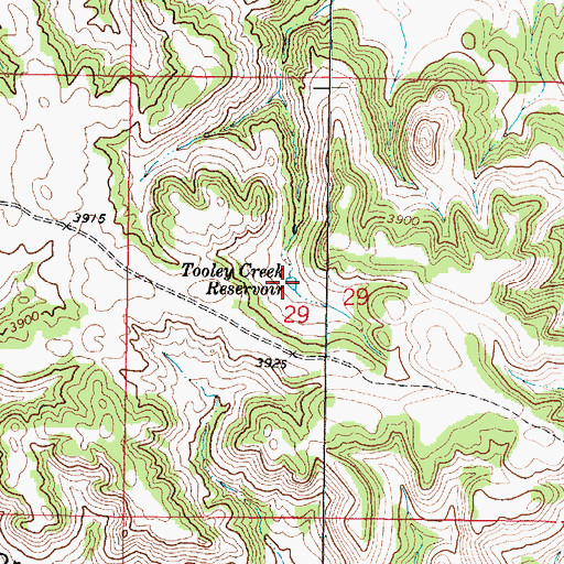 Topographic Map of Tooley Creek Reservoir, MT